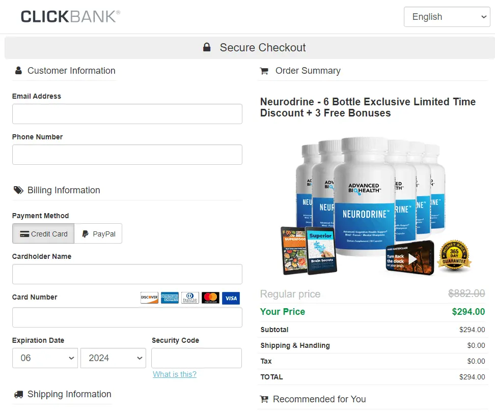 Neurodrine Checkout Page